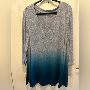 Lane Bryant Soft Ombré 3/4 sleeve Tunic Laggenlook Artsy Contemporary,size 26/28